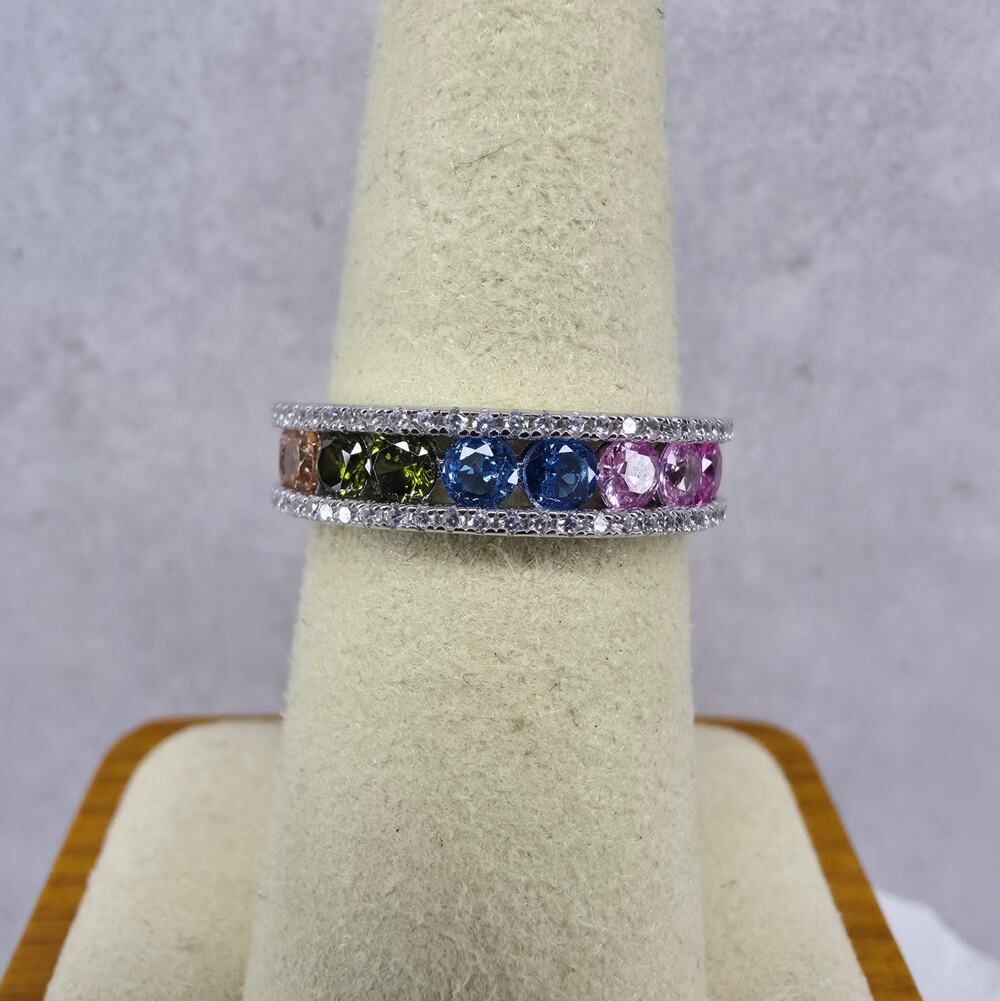 Size 7 925 Sterling Silver 5mm Rainbow CZ Eternity Band Ring